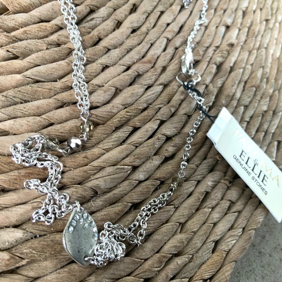 Blue Agate STONE PENDANT NECKLACE - NWT $45 TURQUOISE /Long Silver Tone Chain - Picture 10 of 12